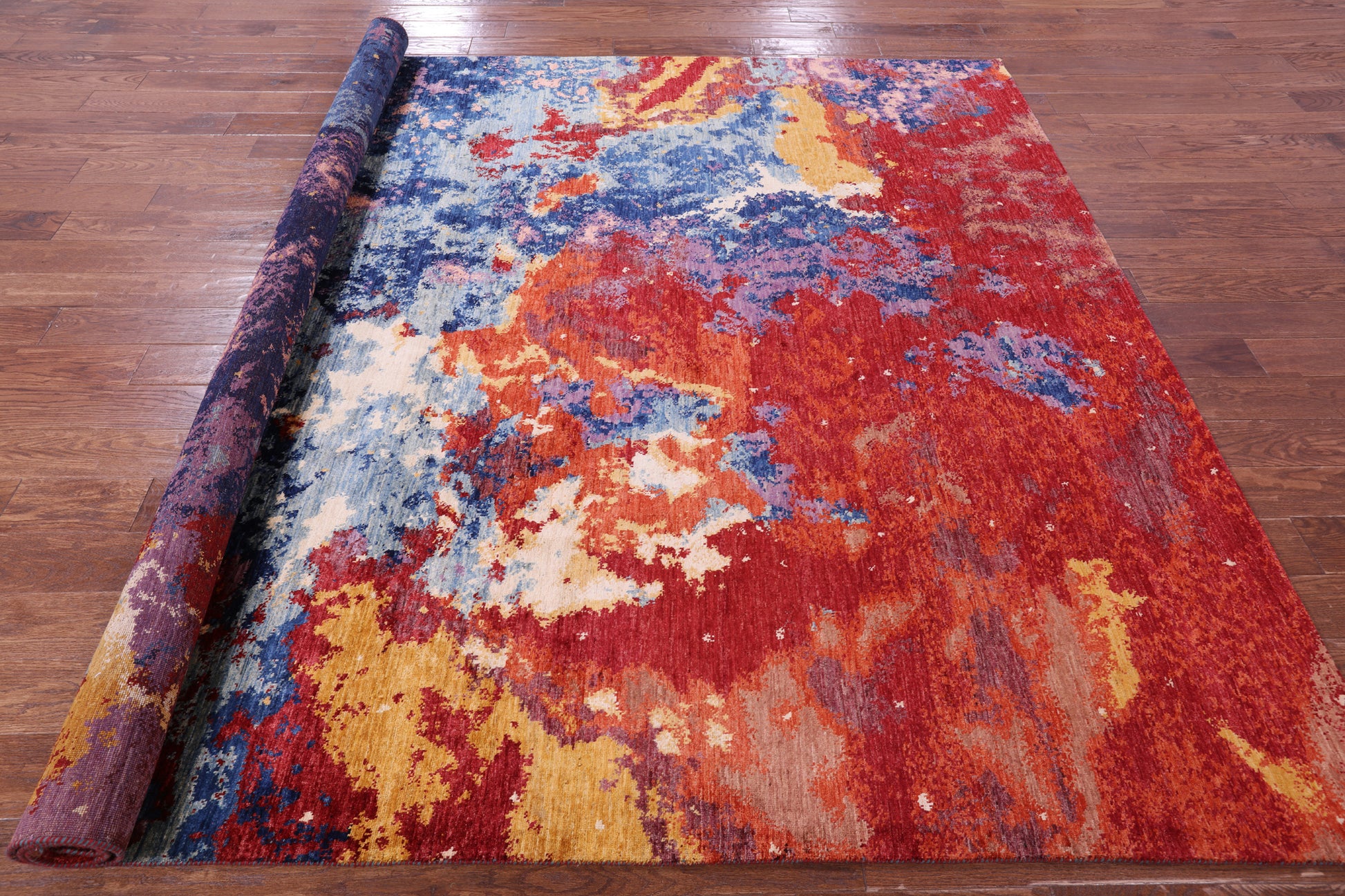 Abstract Contemporary Hand Knotted Wool Rug - 8' 2" X 9' 8" - Golden Nile