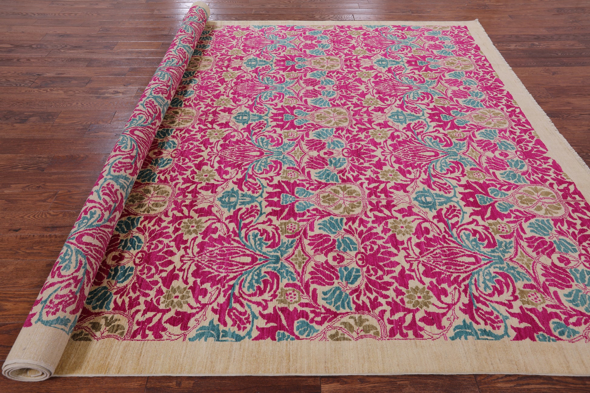 Ivory William Morris Hand Knotted Wool Area Rug - 9' 0" X 11' 9" - Golden Nile