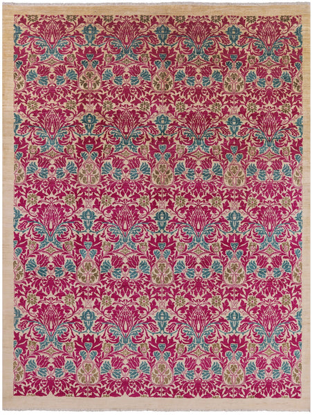 Ivory William Morris Hand Knotted Wool Area Rug - 9' 0" X 11' 9" - Golden Nile