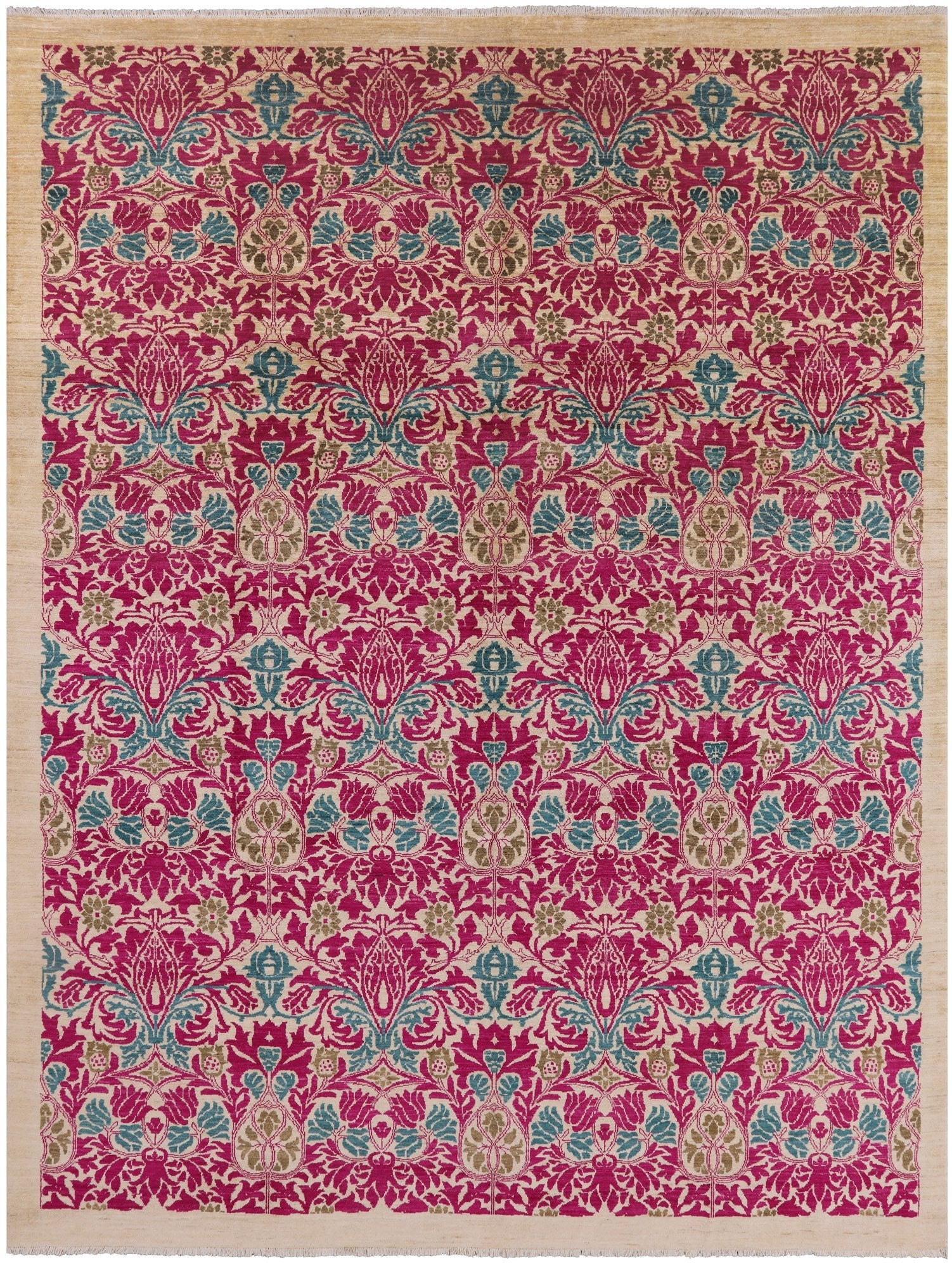Ivory William Morris Hand Knotted Wool Area Rug - 9' 0" X 11' 9" - Golden Nile