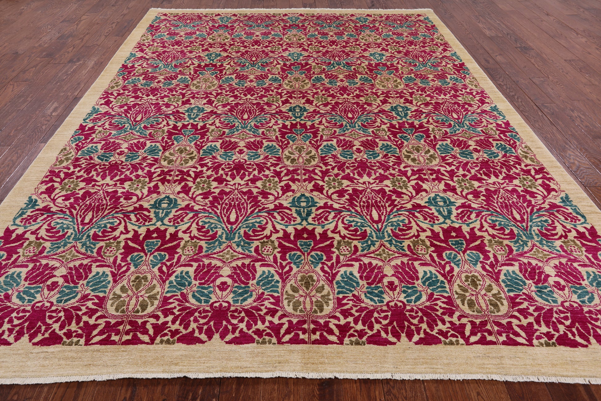 Ivory William Morris Hand Knotted Wool Area Rug - 9' 0" X 11' 9" - Golden Nile