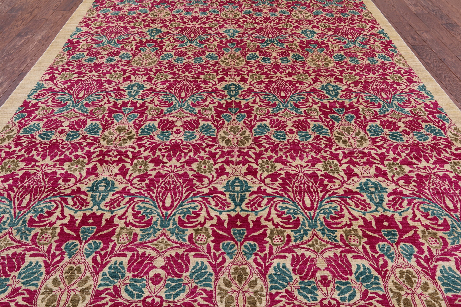 Ivory William Morris Hand Knotted Wool Area Rug - 9' 0" X 11' 9" - Golden Nile