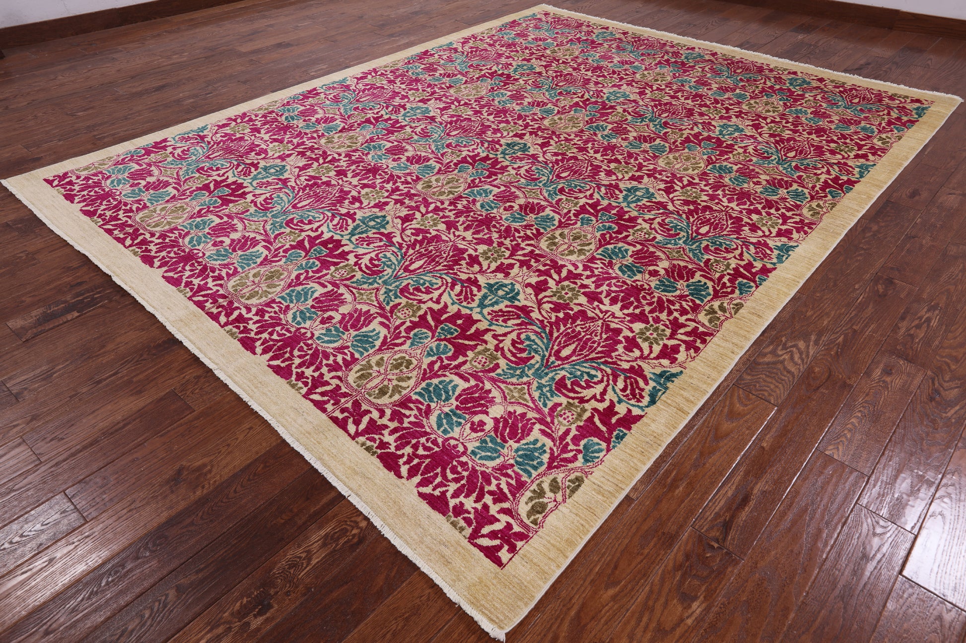 Ivory William Morris Hand Knotted Wool Area Rug - 9' 0" X 11' 9" - Golden Nile