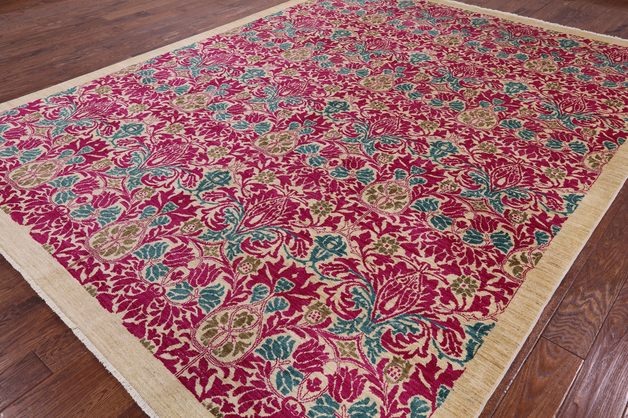 Ivory William Morris Hand Knotted Wool Area Rug - 9' 0" X 11' 9" - Golden Nile