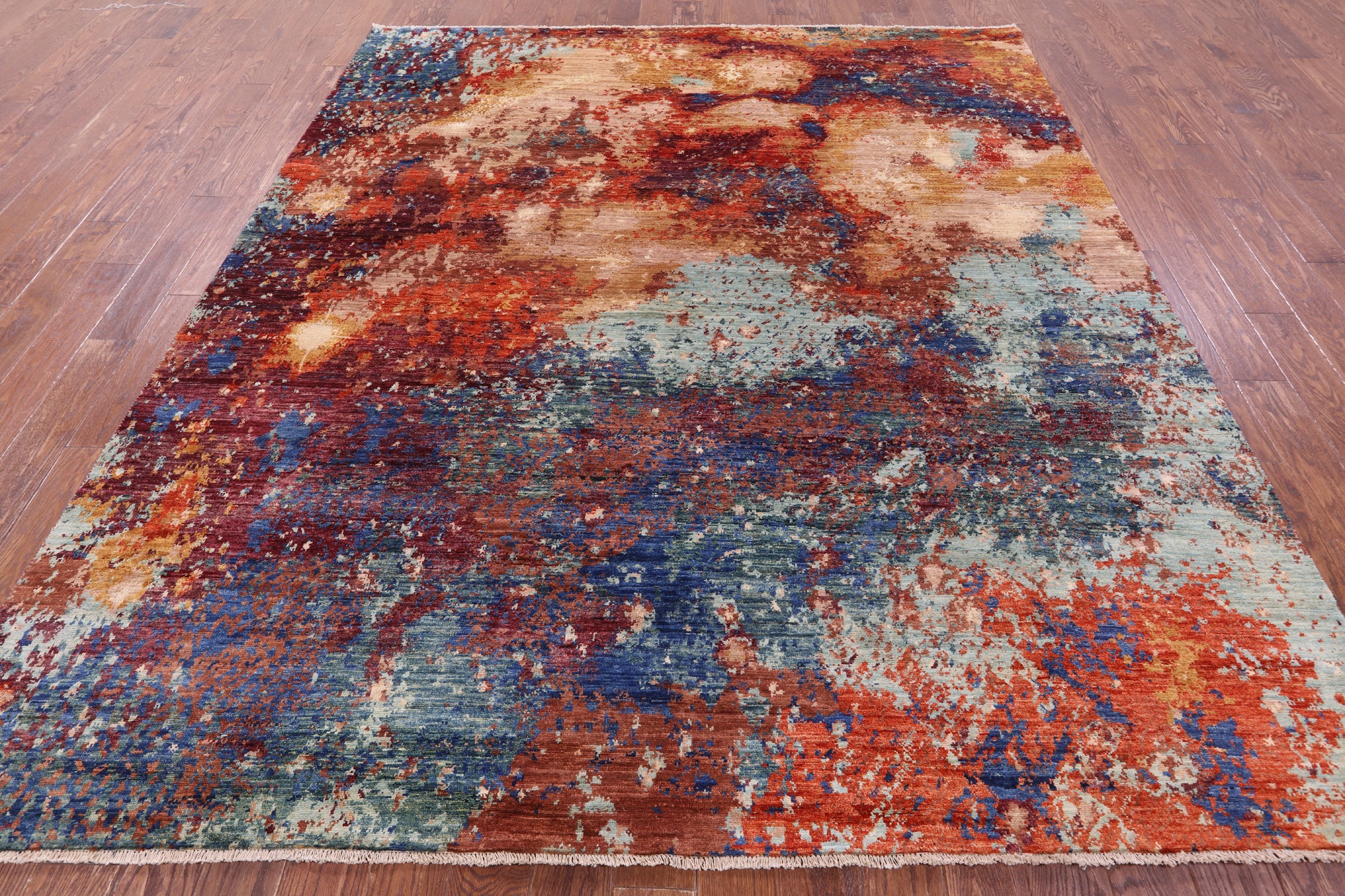 Abstract Contemporary Hand Knotted Wool Rug - 8' 4" X 9' 7" - Golden Nile