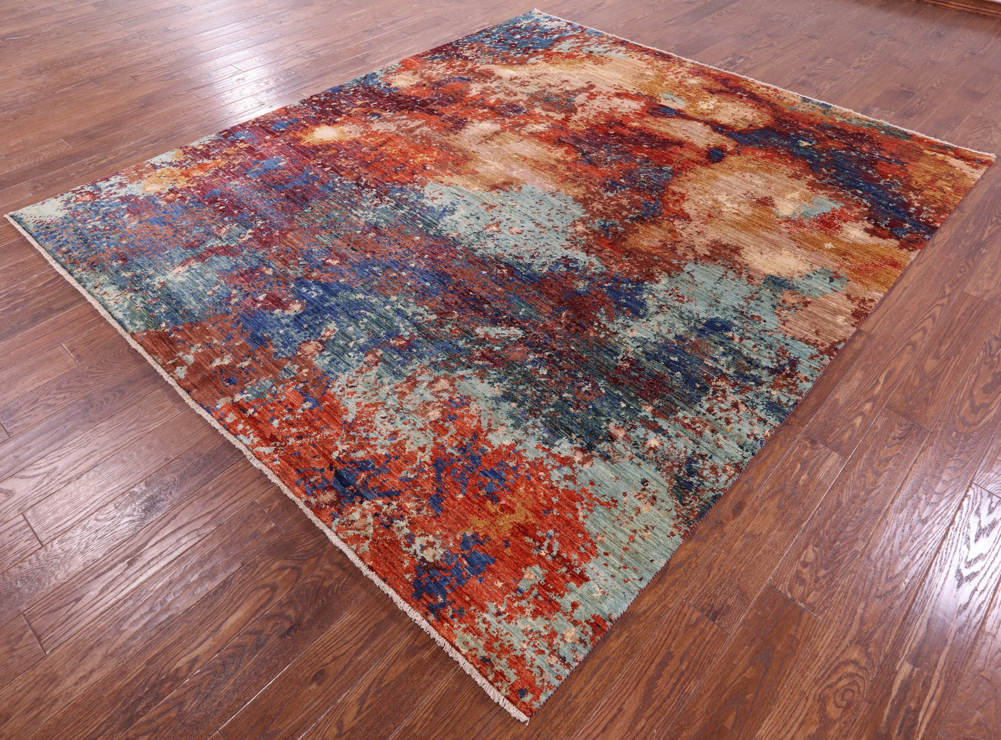 Abstract Contemporary Hand Knotted Wool Rug - 8' 4" X 9' 7" - Golden Nile