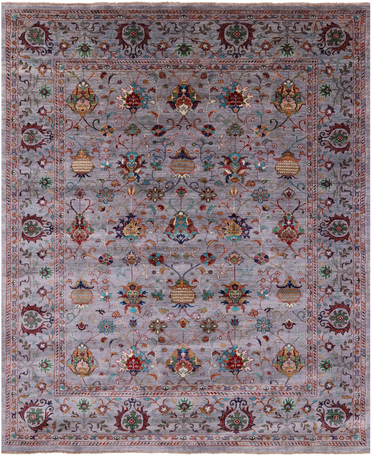 Grey Peshawar Hand Knotted Wool Rug - 8' 1" X 10' 0" - Golden Nile