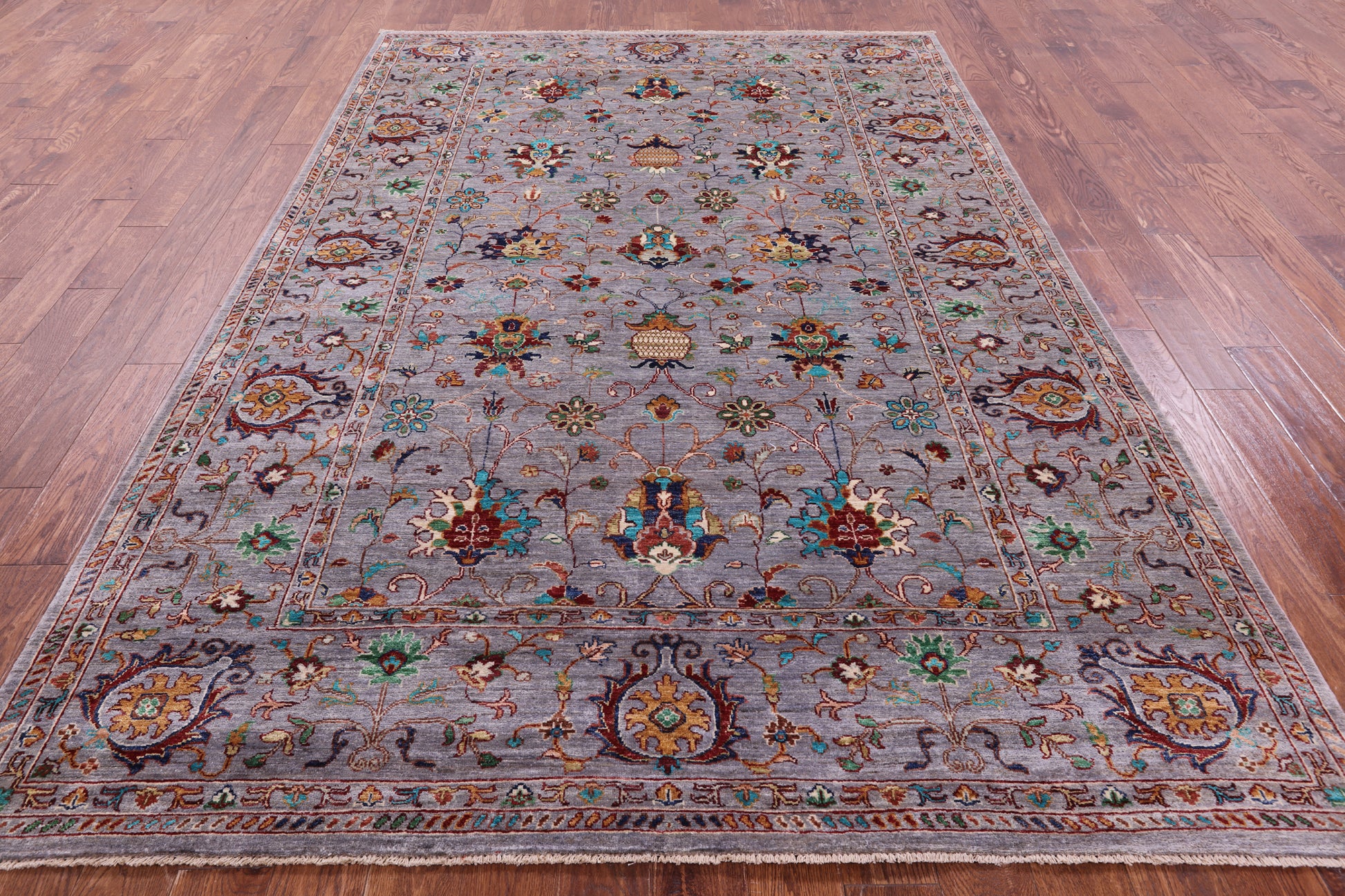 Grey Peshawar Hand Knotted Wool Rug - 6' 8" X 9' 10" - Golden Nile