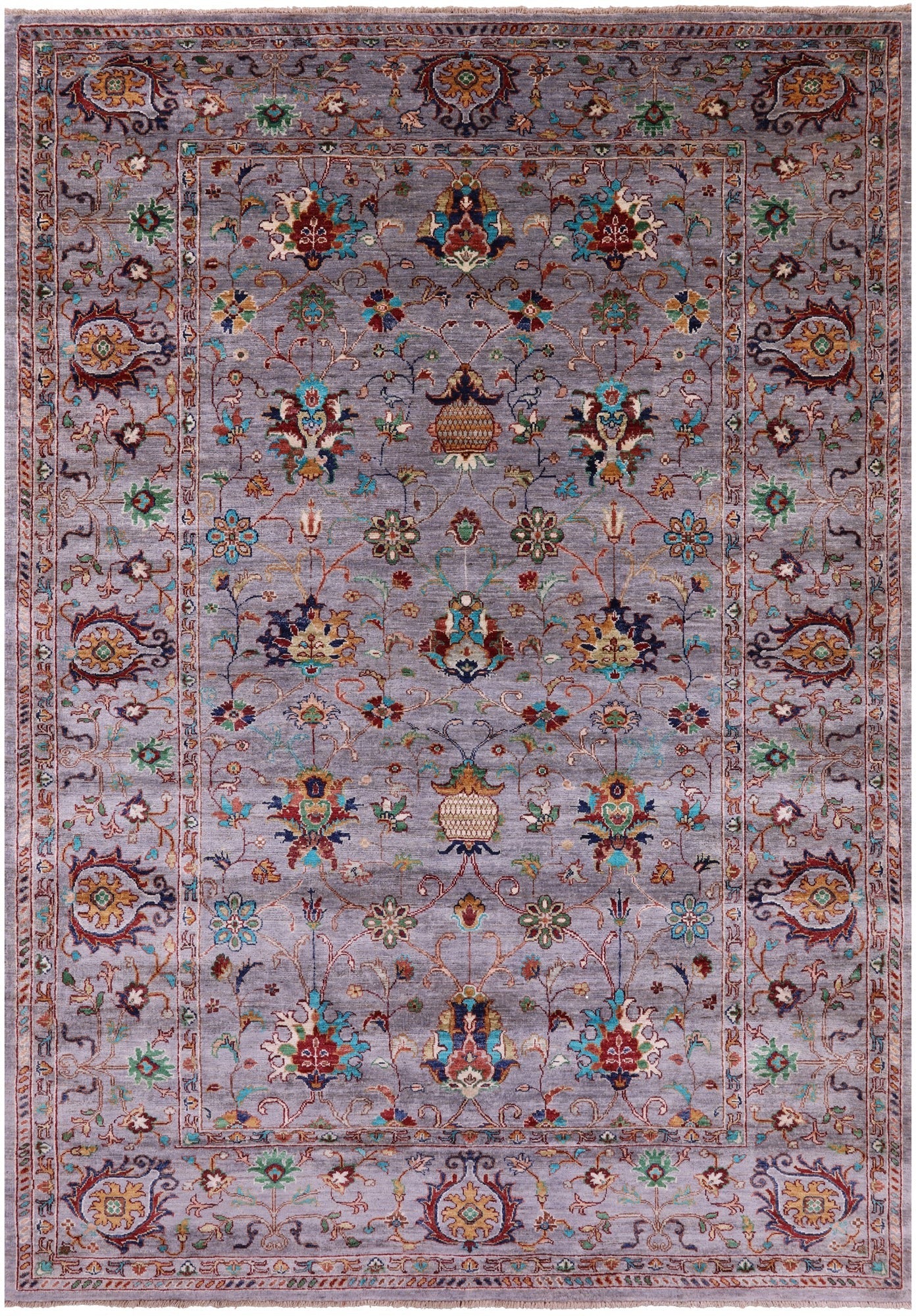 Grey Peshawar Hand Knotted Wool Rug - 6' 8" X 9' 10" - Golden Nile