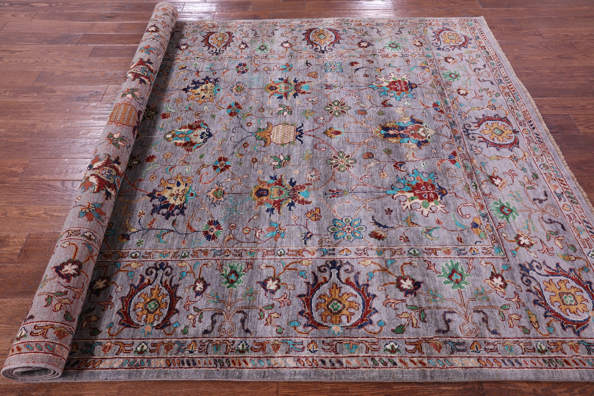 Grey Peshawar Hand Knotted Wool Rug - 6' 8" X 9' 10" - Golden Nile