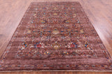 Brown Peshawar Hand Knotted Wool Rug - 6' 10" X 10' 2" - Golden Nile
