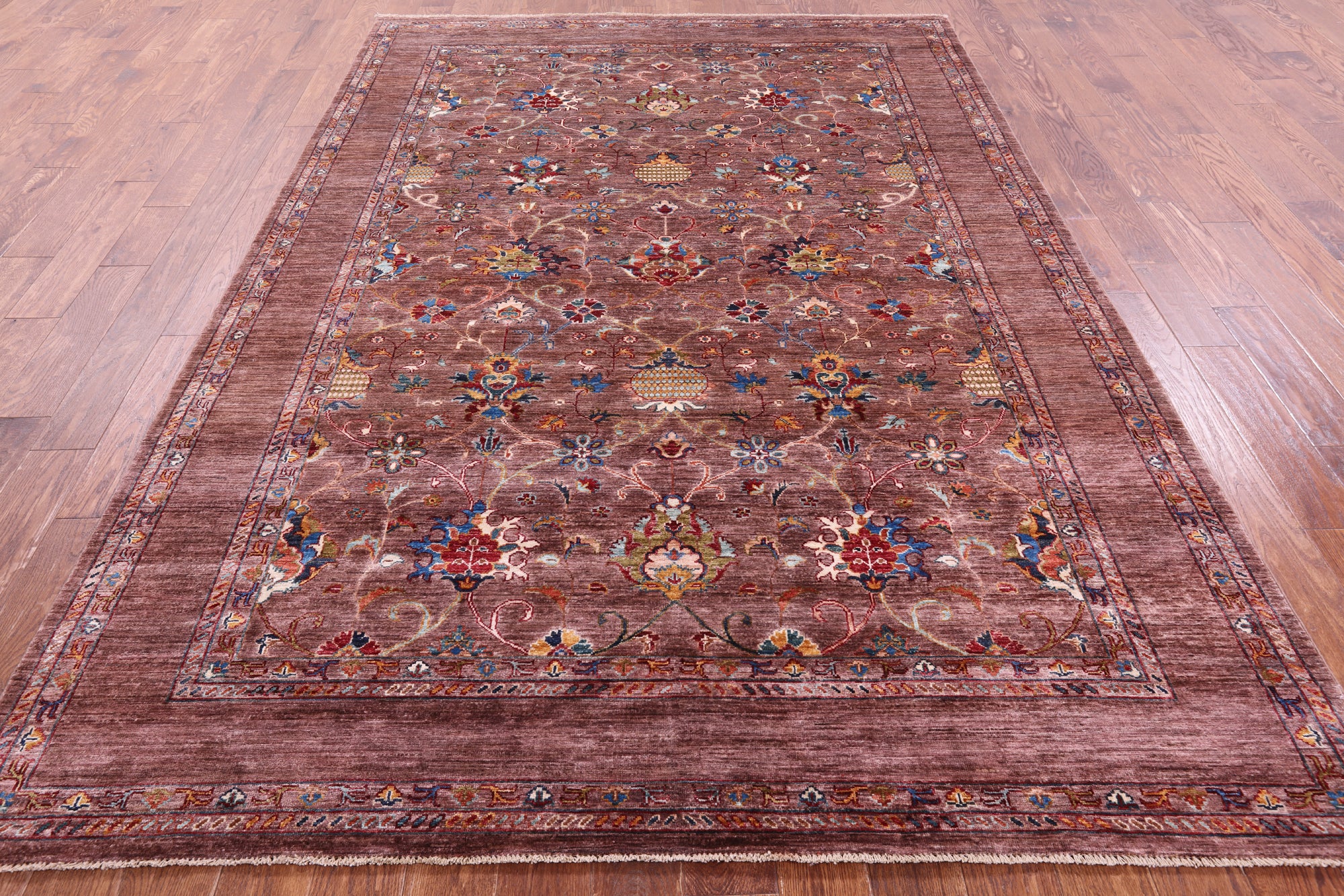 Brown Peshawar Hand Knotted Wool Rug - 6' 10" X 10' 2" - Golden Nile