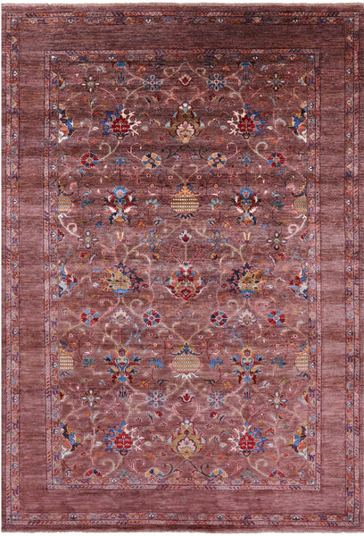 Brown Peshawar Hand Knotted Wool Rug - 6' 10" X 10' 2" - Golden Nile