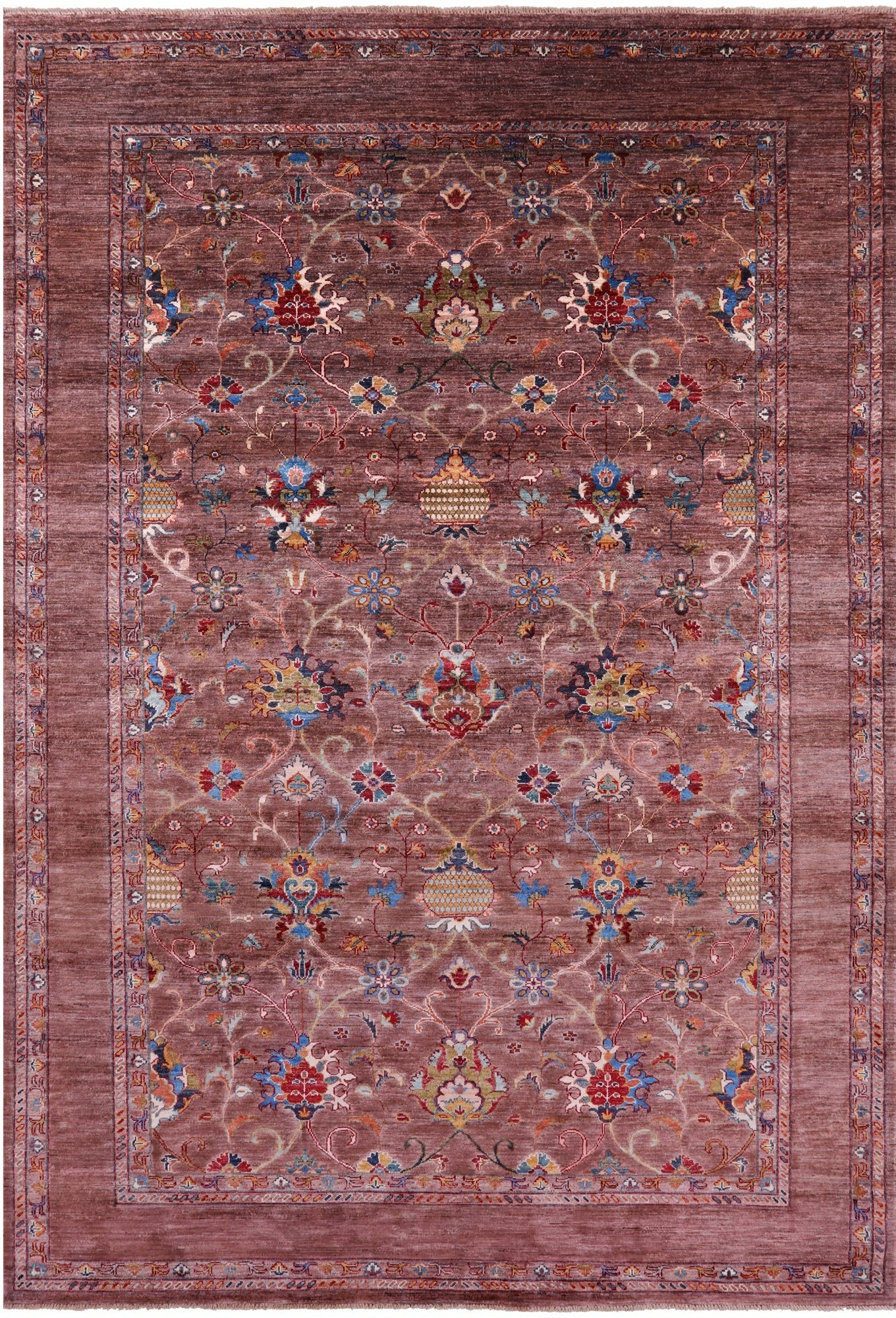Brown Peshawar Hand Knotted Wool Rug - 6' 10" X 10' 2" - Golden Nile