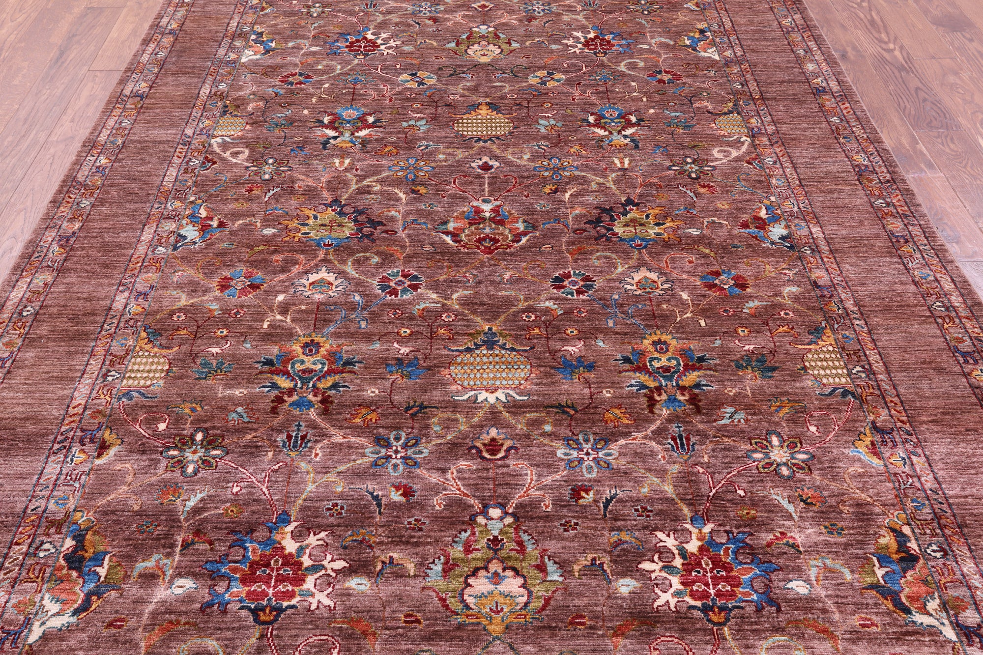 Brown Peshawar Hand Knotted Wool Rug - 6' 10" X 10' 2" - Golden Nile