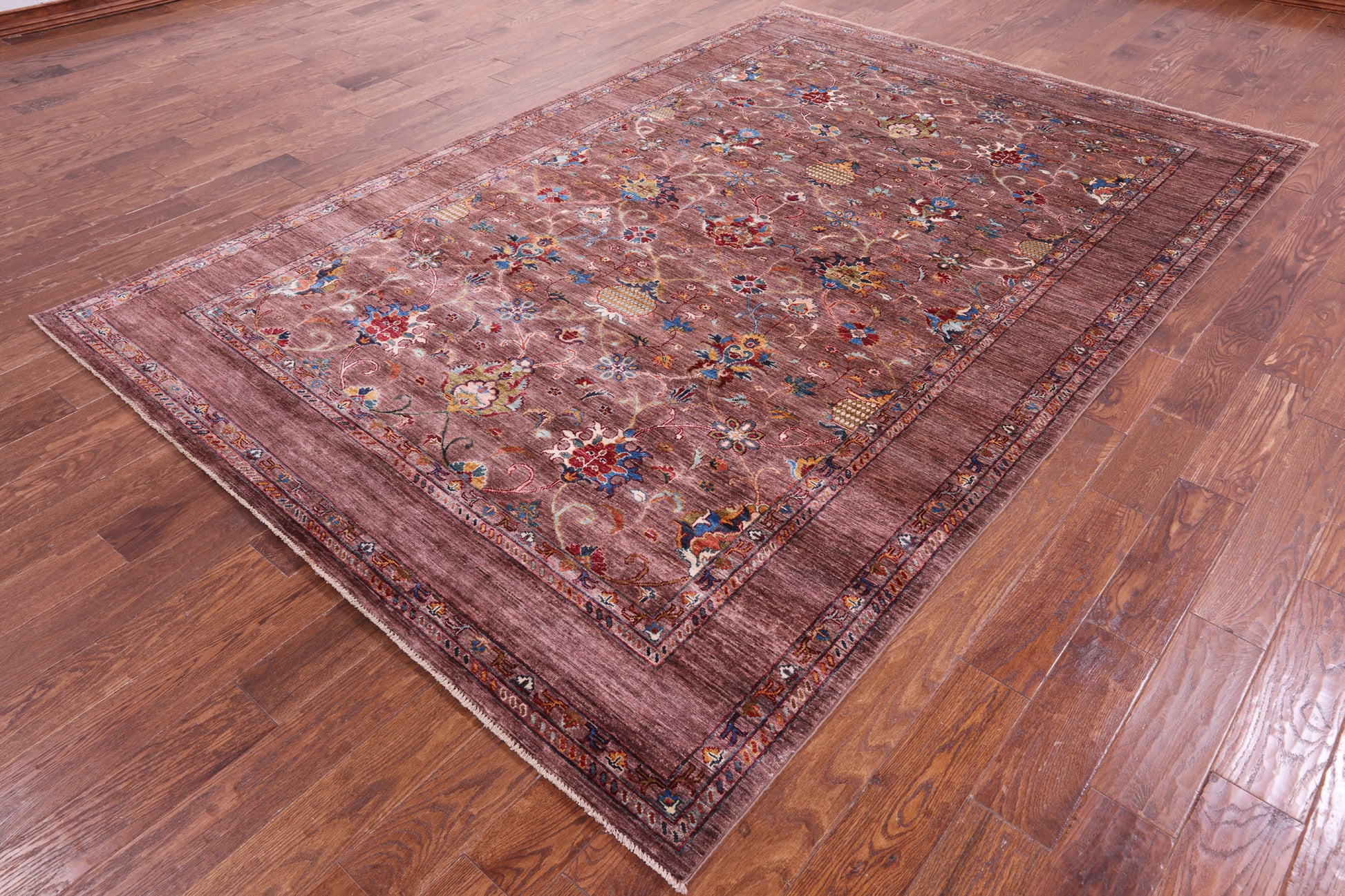 Brown Peshawar Hand Knotted Wool Rug - 6' 10" X 10' 2" - Golden Nile