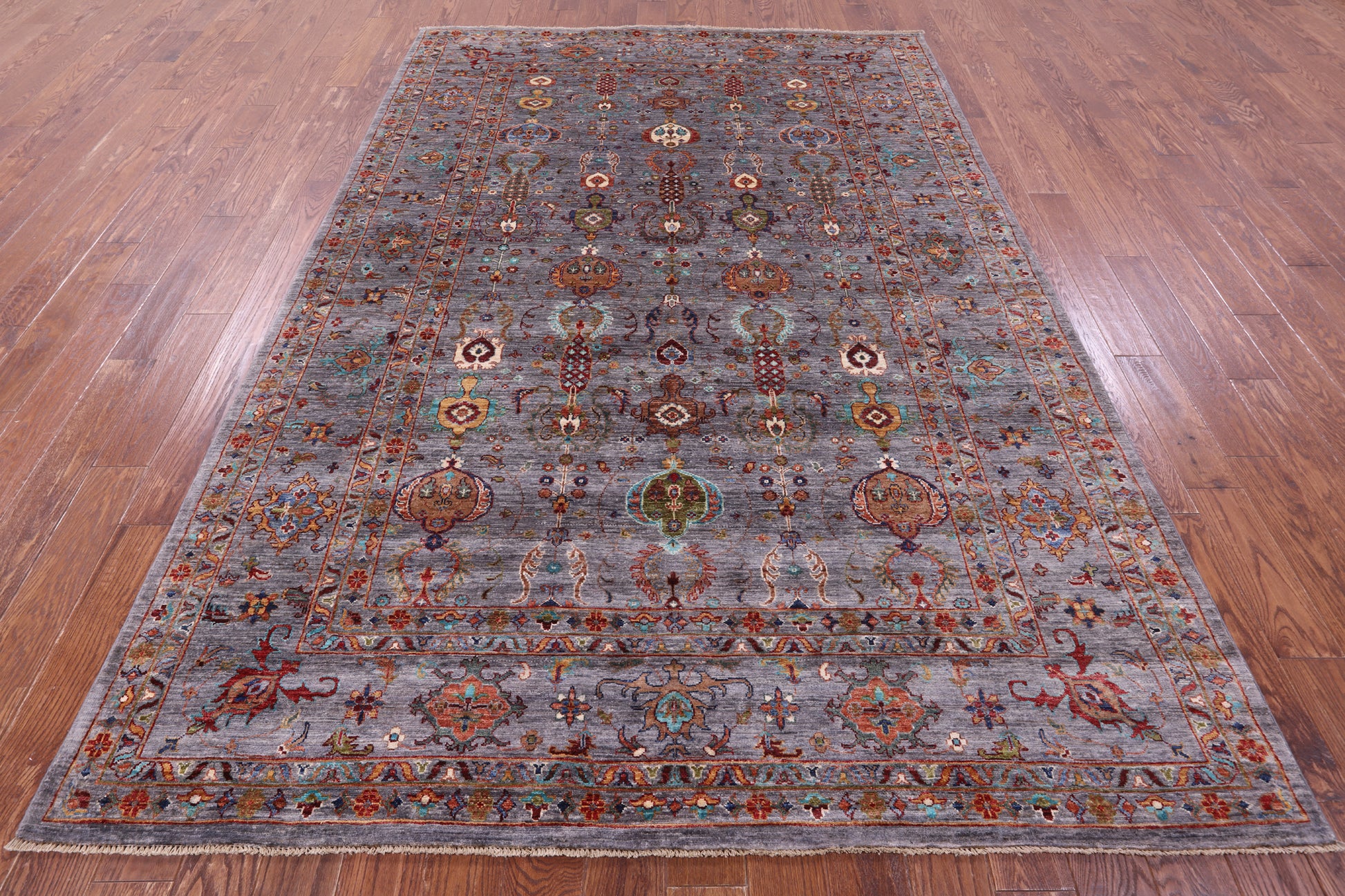 Grey Peshawar Hand Knotted Wool Rug - 6' 10" X 10' 1" - Golden Nile