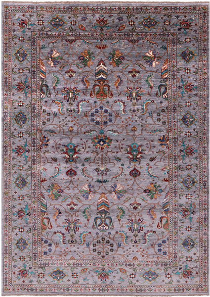 Grey Peshawar Hand Knotted Wool Rug - 6' 10" X 9' 10" - Golden Nile