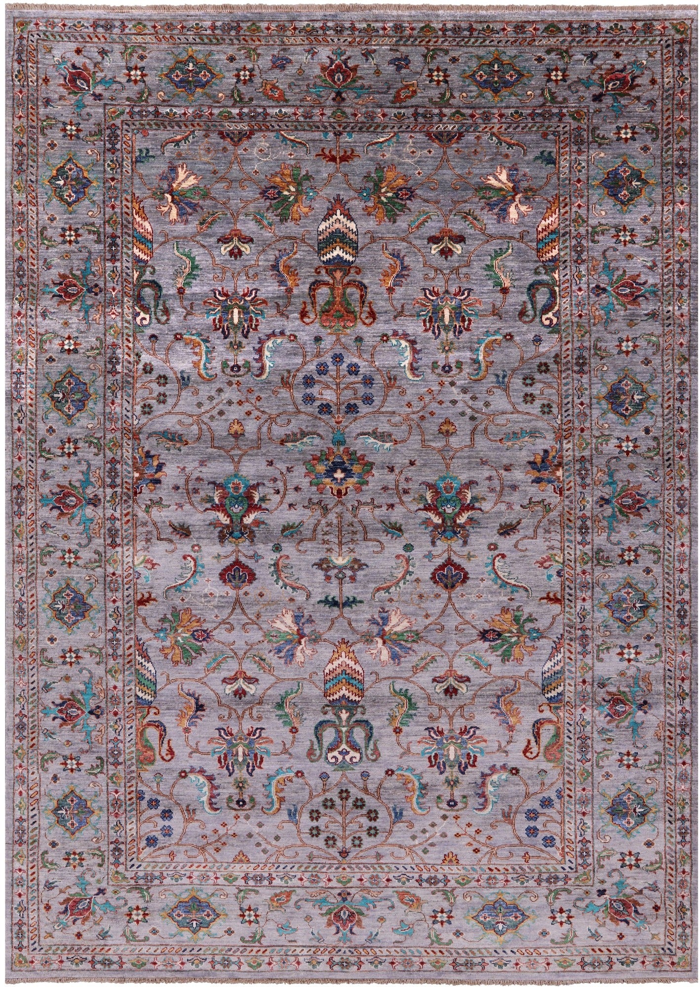 Grey Peshawar Hand Knotted Wool Rug - 6' 10" X 9' 10" - Golden Nile