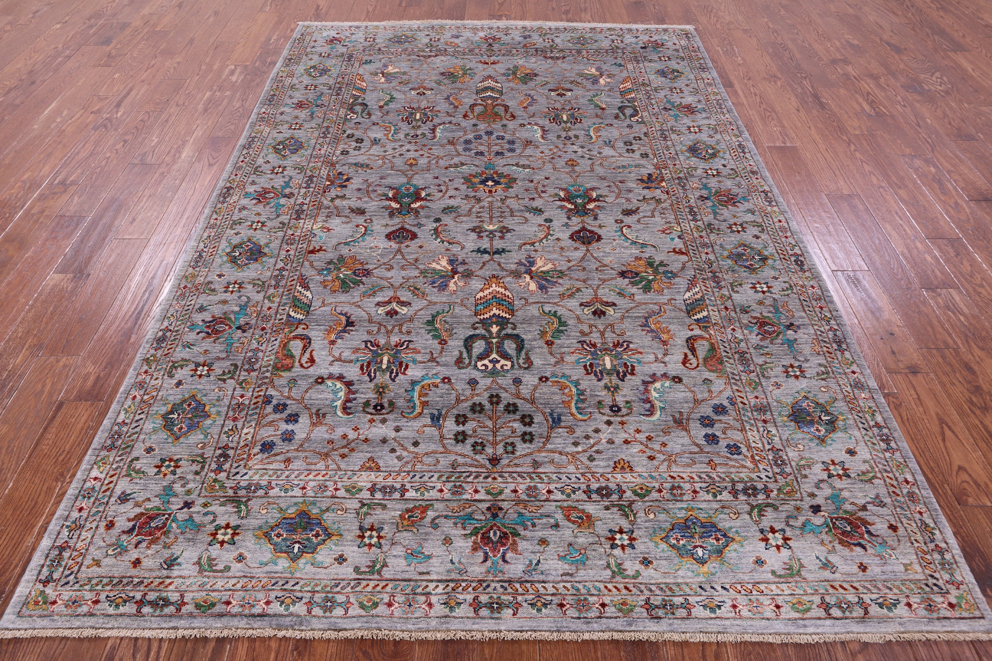 Grey Peshawar Hand Knotted Wool Rug - 6' 10" X 9' 10" - Golden Nile