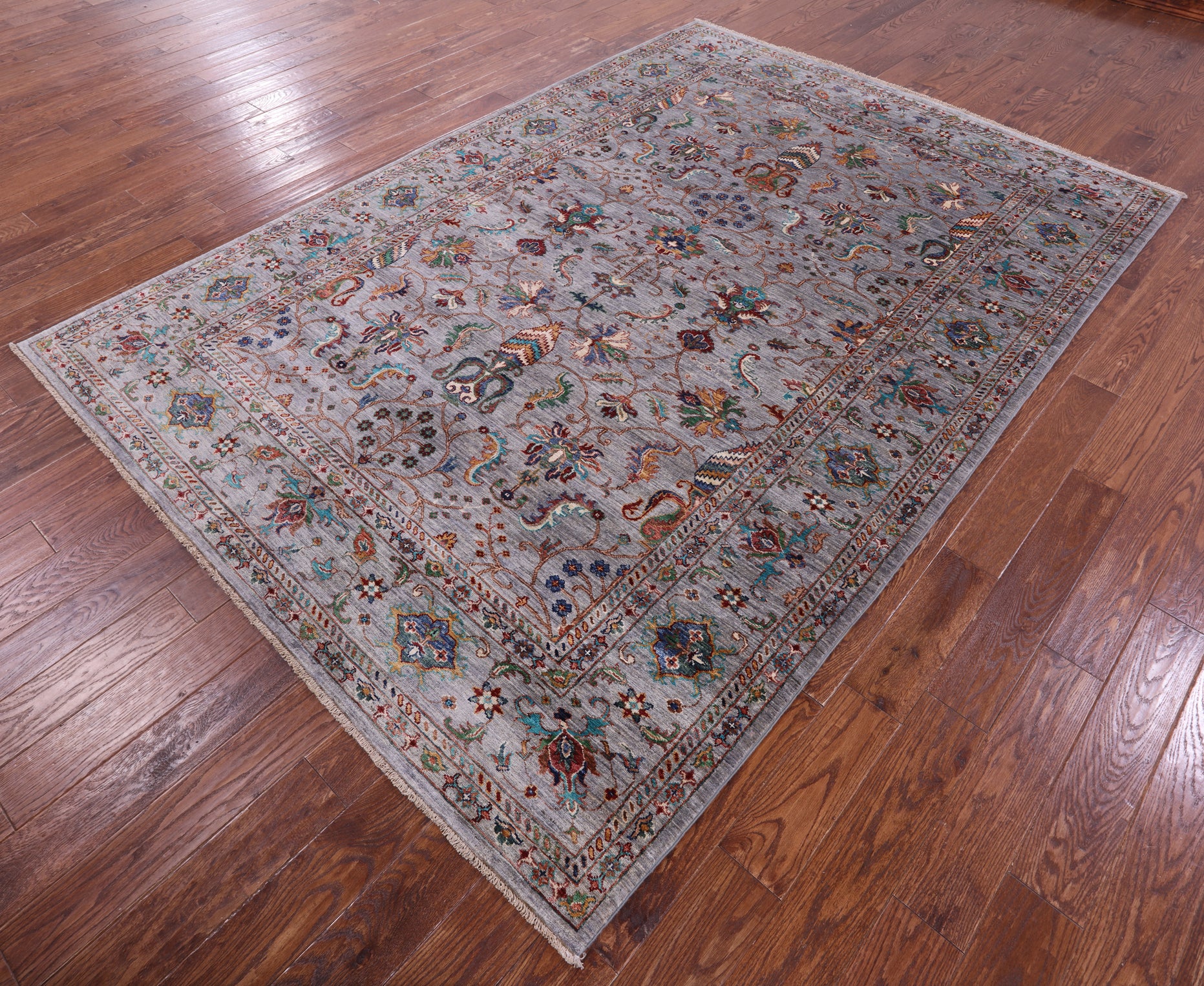Grey Peshawar Hand Knotted Wool Rug - 6' 10" X 9' 10" - Golden Nile