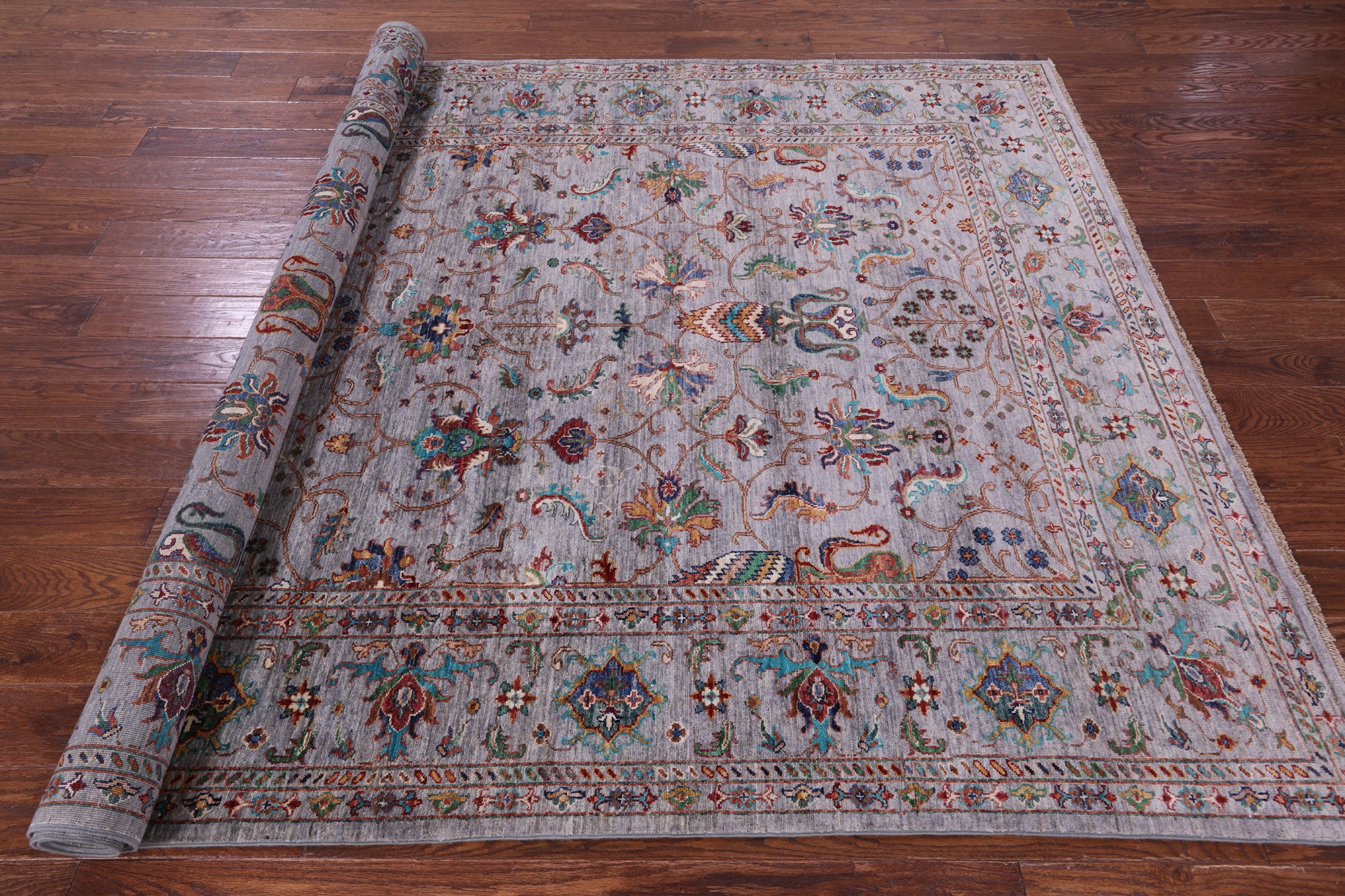 Grey Peshawar Hand Knotted Wool Rug - 6' 10" X 9' 10" - Golden Nile