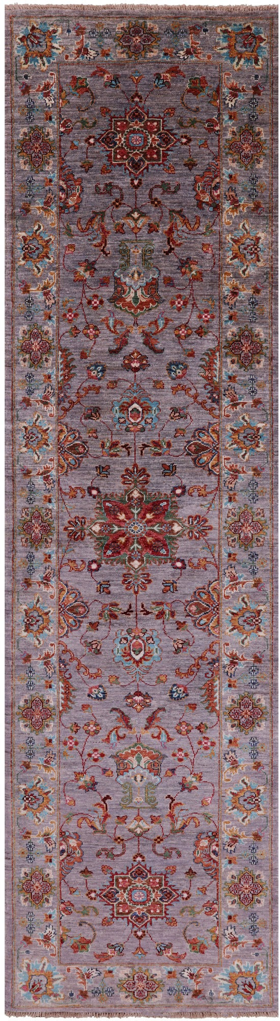 Grey Persian Tabriz Hand Knotted Wool Runner Rug - 2' 9" X 10' 1" - Golden Nile
