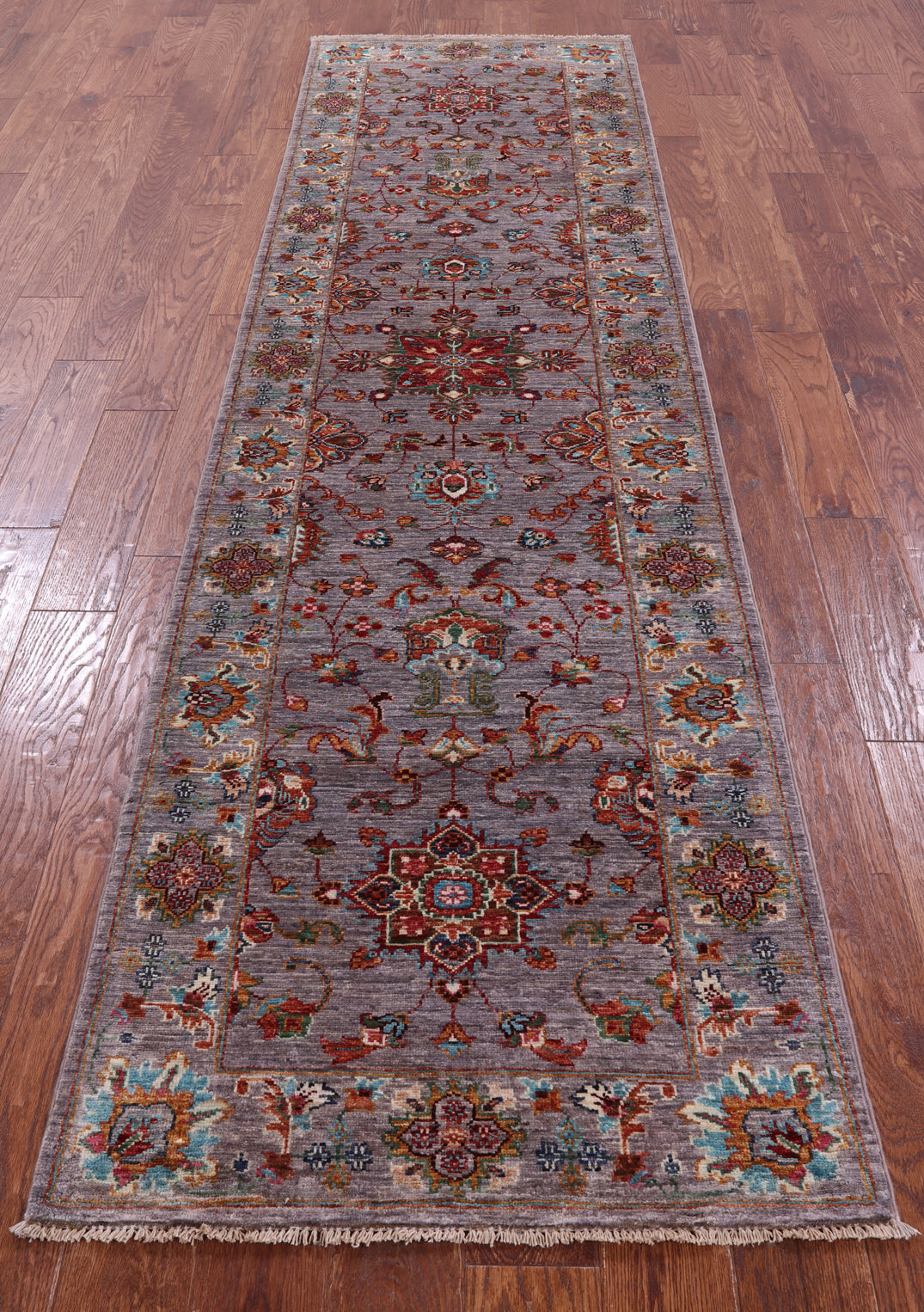 Grey Persian Tabriz Hand Knotted Wool Runner Rug - 2' 9" X 10' 1" - Golden Nile