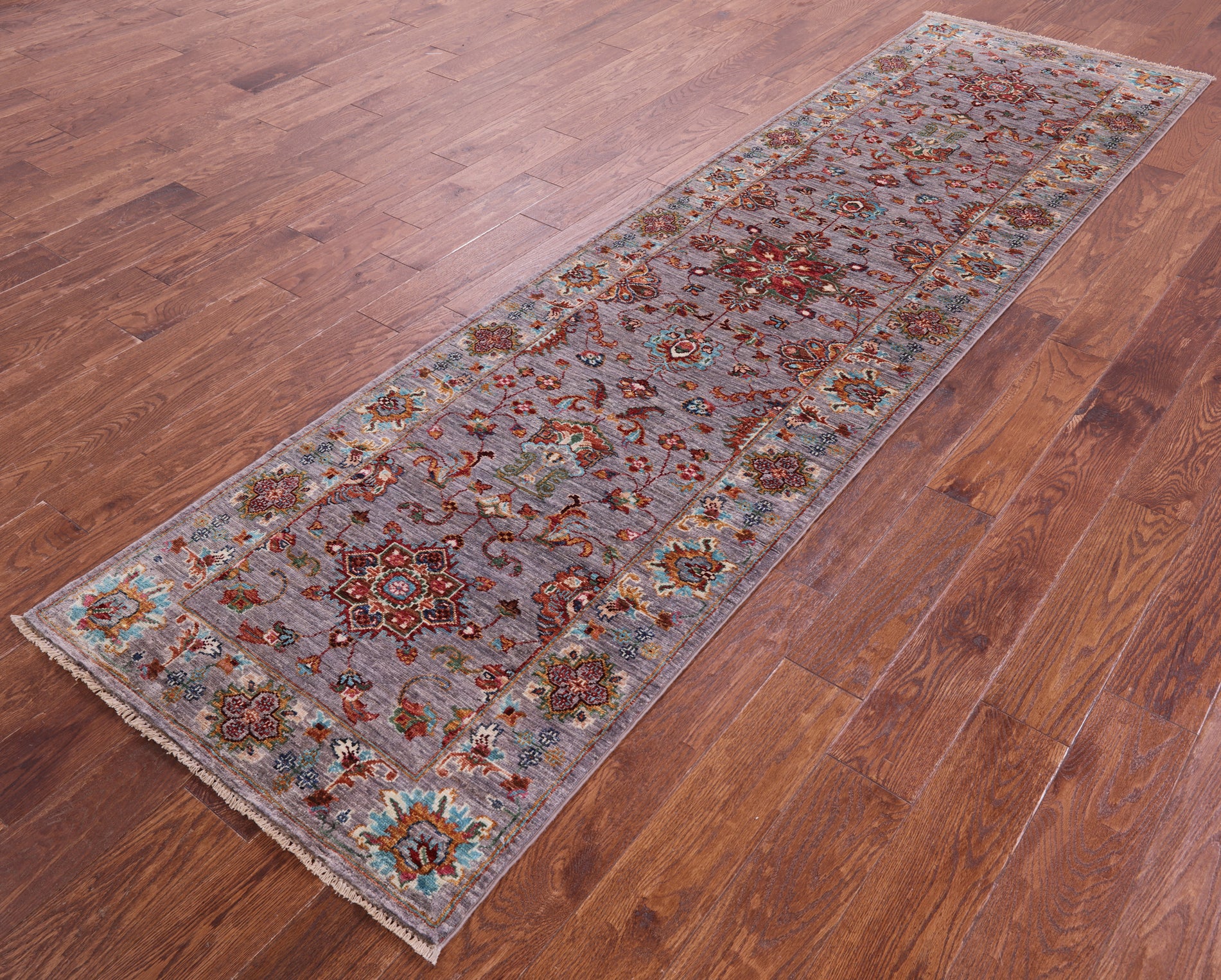 Grey Persian Tabriz Hand Knotted Wool Runner Rug - 2' 9" X 10' 1" - Golden Nile