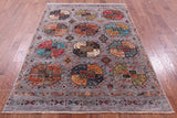 Grey Turkmen Ersari Hand Knotted Wool Rug - 5' 0" X 6' 10" - Golden Nile