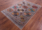 Grey Turkmen Ersari Hand Knotted Wool Rug - 5' 0" X 6' 10" - Golden Nile