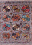 Grey Turkmen Ersari Hand Knotted Wool Rug - 5' 0" X 6' 10" - Golden Nile