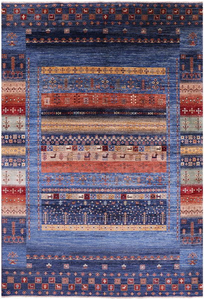 Tribal Persian Gabbeh Hand Knotted Wool Rug - 6' 9" X 10' 0" - Golden Nile