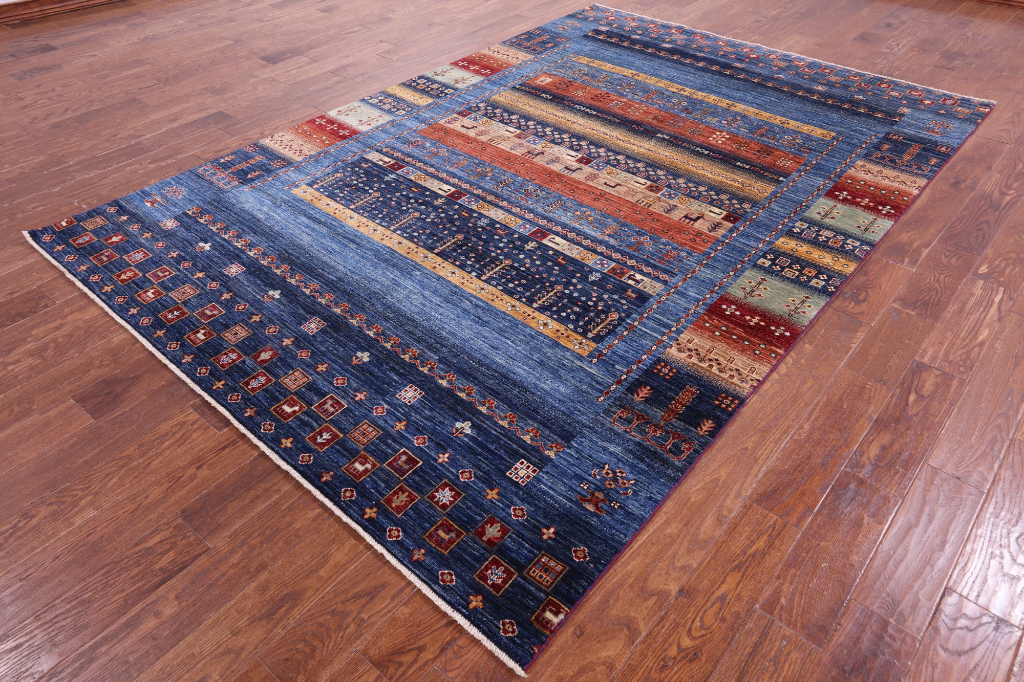 Tribal Persian Gabbeh Hand Knotted Wool Rug - 6' 9" X 10' 0" - Golden Nile