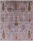 Grey Persian Gabbeh Tribal Hand Knotted Wool Rug - 8' 1" X 9' 9" - Golden Nile