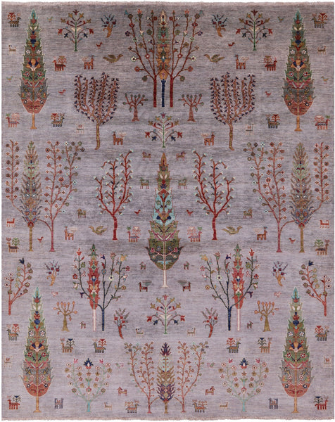 Grey Persian Gabbeh Tribal Hand Knotted Wool Rug - 8' 1" X 9' 9" - Golden Nile