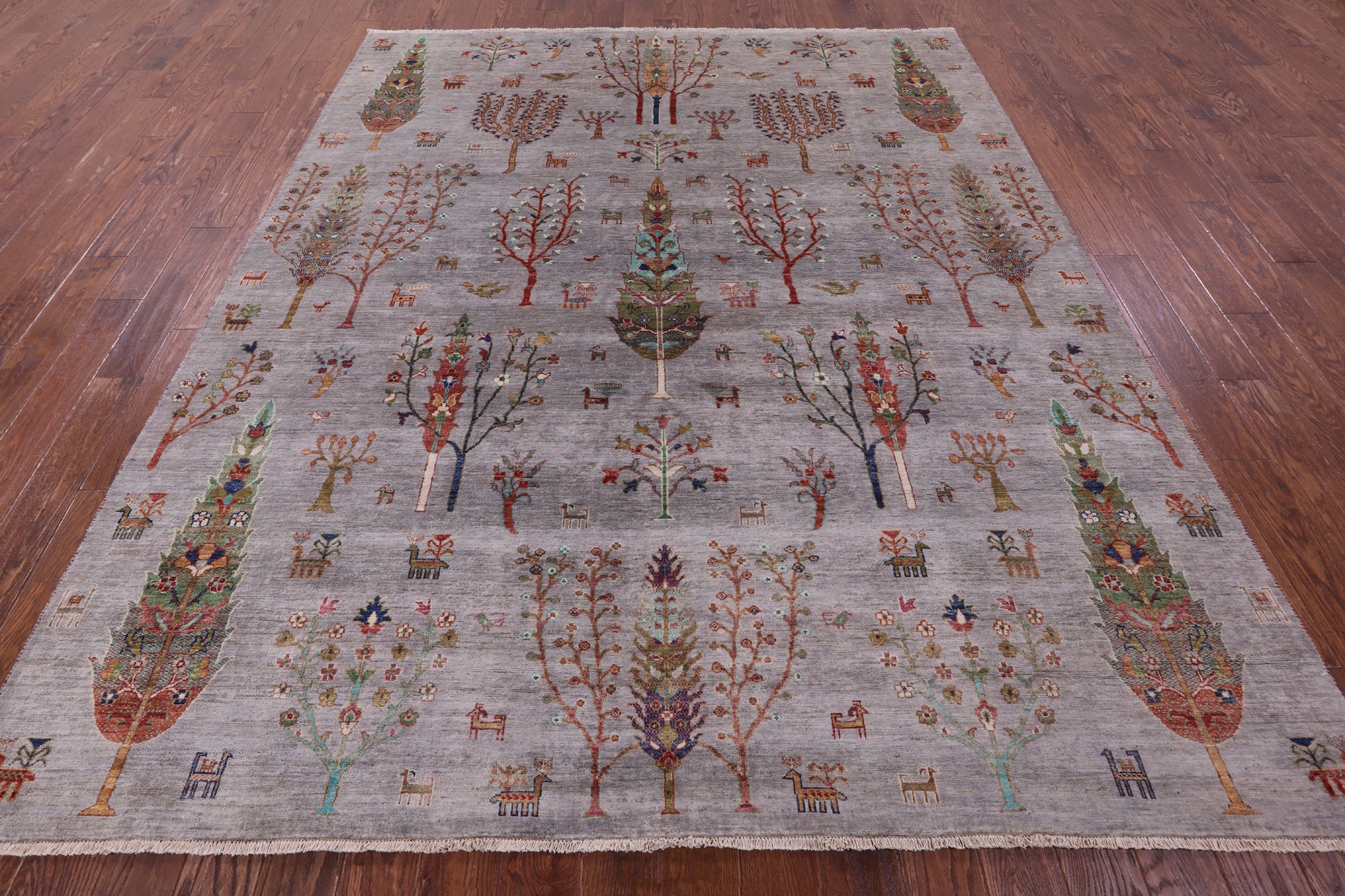 Grey Persian Gabbeh Tribal Hand Knotted Wool Rug - 8' 1" X 9' 9" - Golden Nile