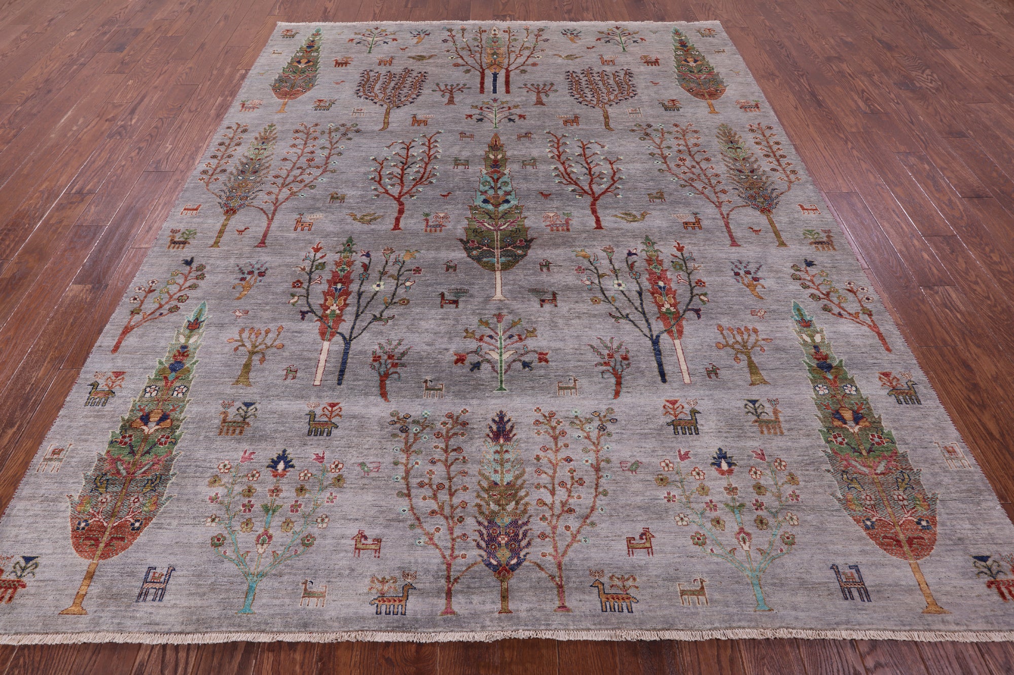 Grey Persian Gabbeh Tribal Hand Knotted Wool Rug - 8' 1" X 9' 9" - Golden Nile