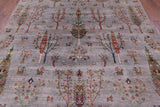 Grey Persian Gabbeh Tribal Hand Knotted Wool Rug - 8' 1" X 9' 9" - Golden Nile