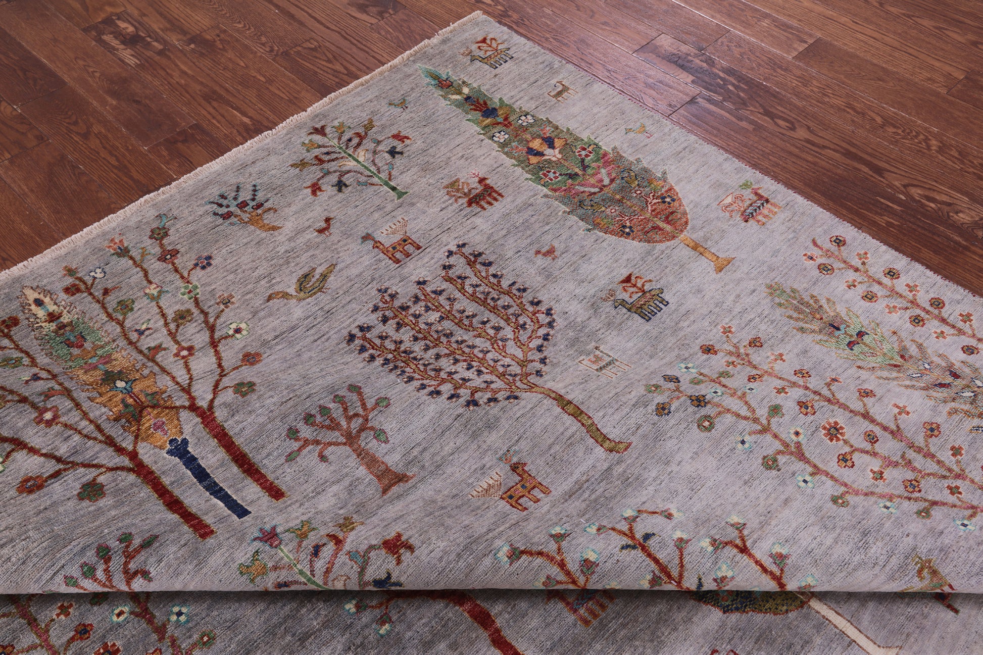 Grey Persian Gabbeh Tribal Hand Knotted Wool Rug - 8' 1" X 9' 9" - Golden Nile