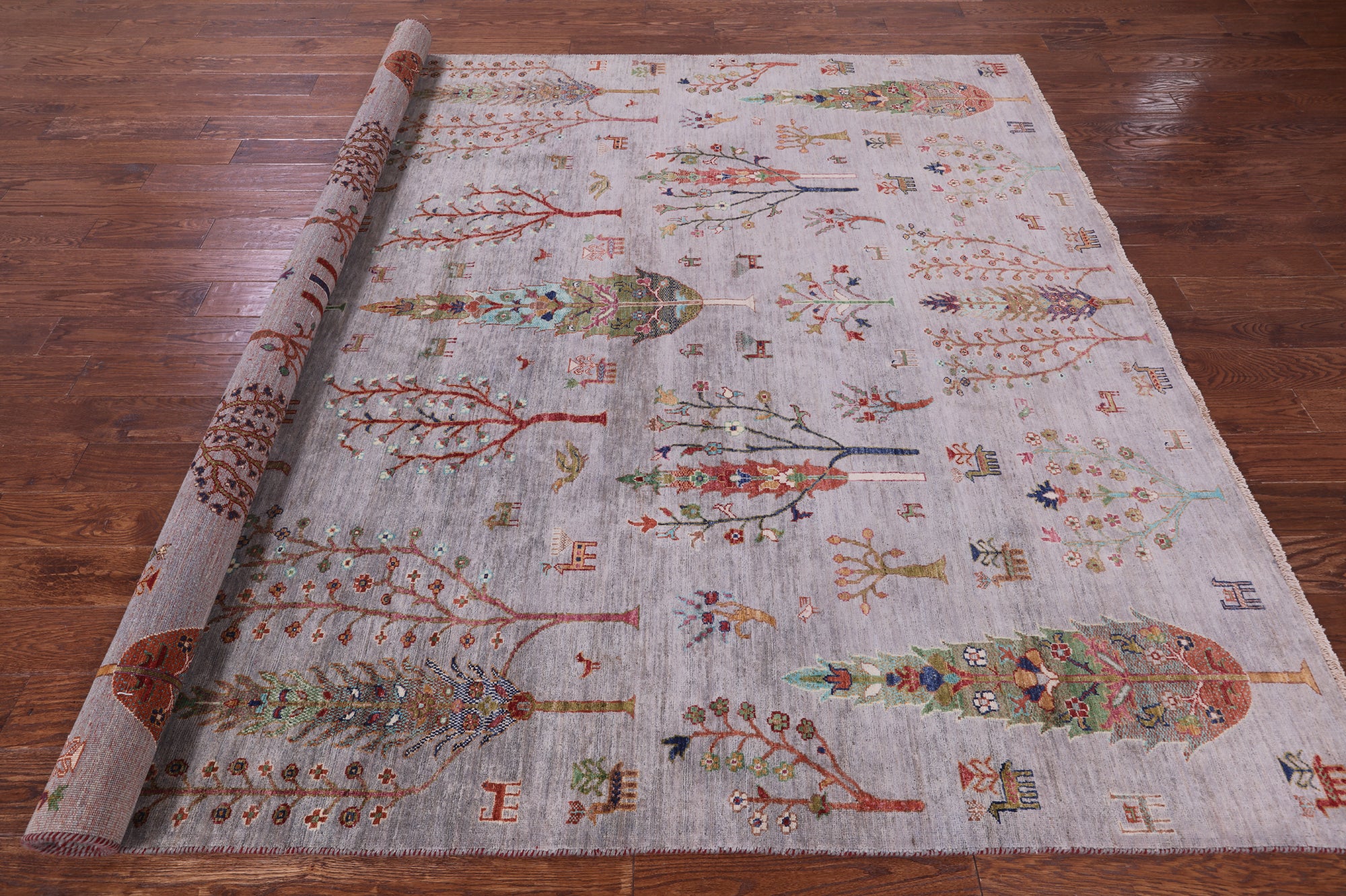 Grey Persian Gabbeh Tribal Hand Knotted Wool Rug - 8' 1" X 9' 9" - Golden Nile