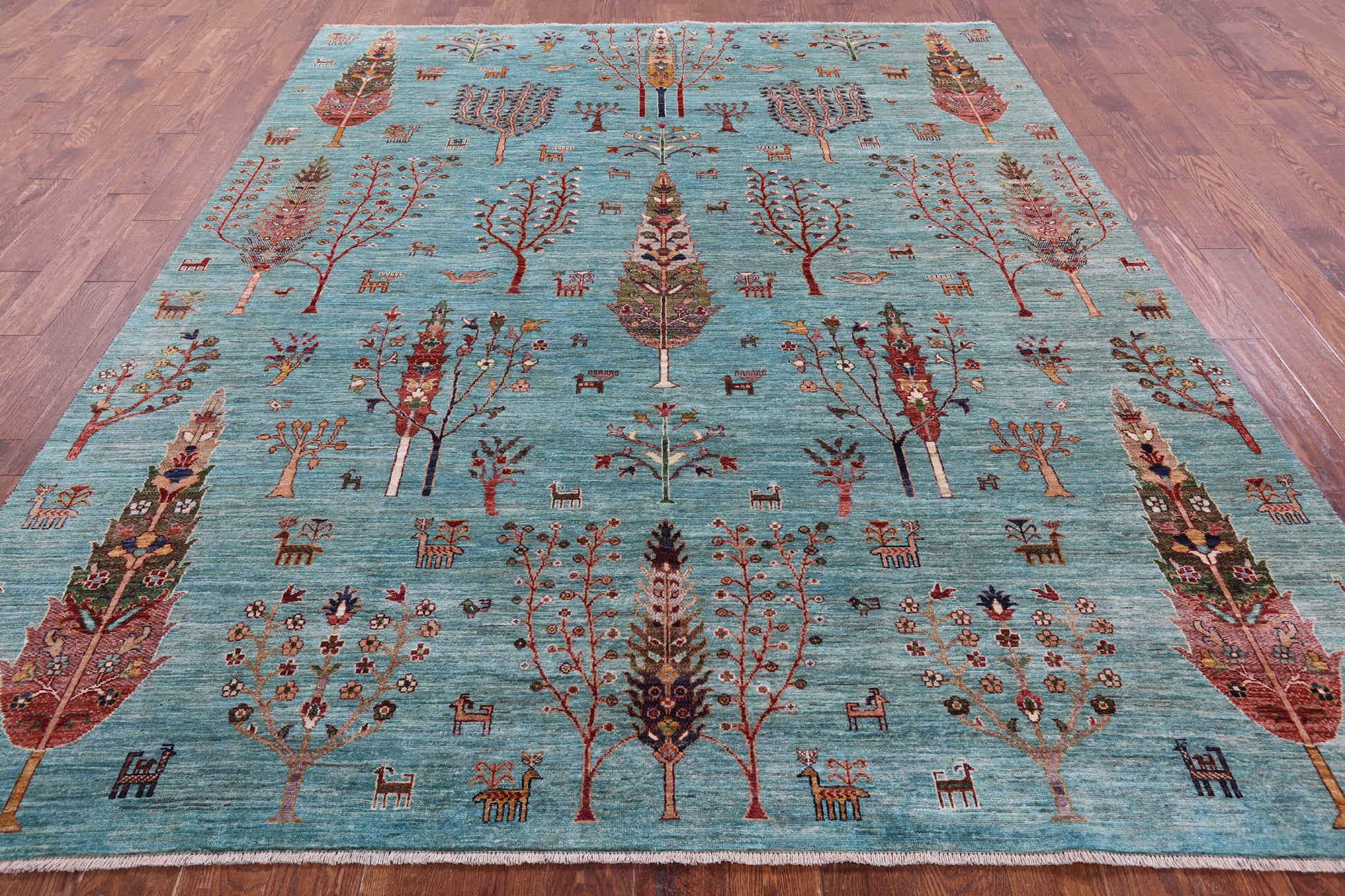 Blue Tribal Persian Gabbeh Hand Knotted Wool Rug - 8' 3" X 9' 11" - Golden Nile