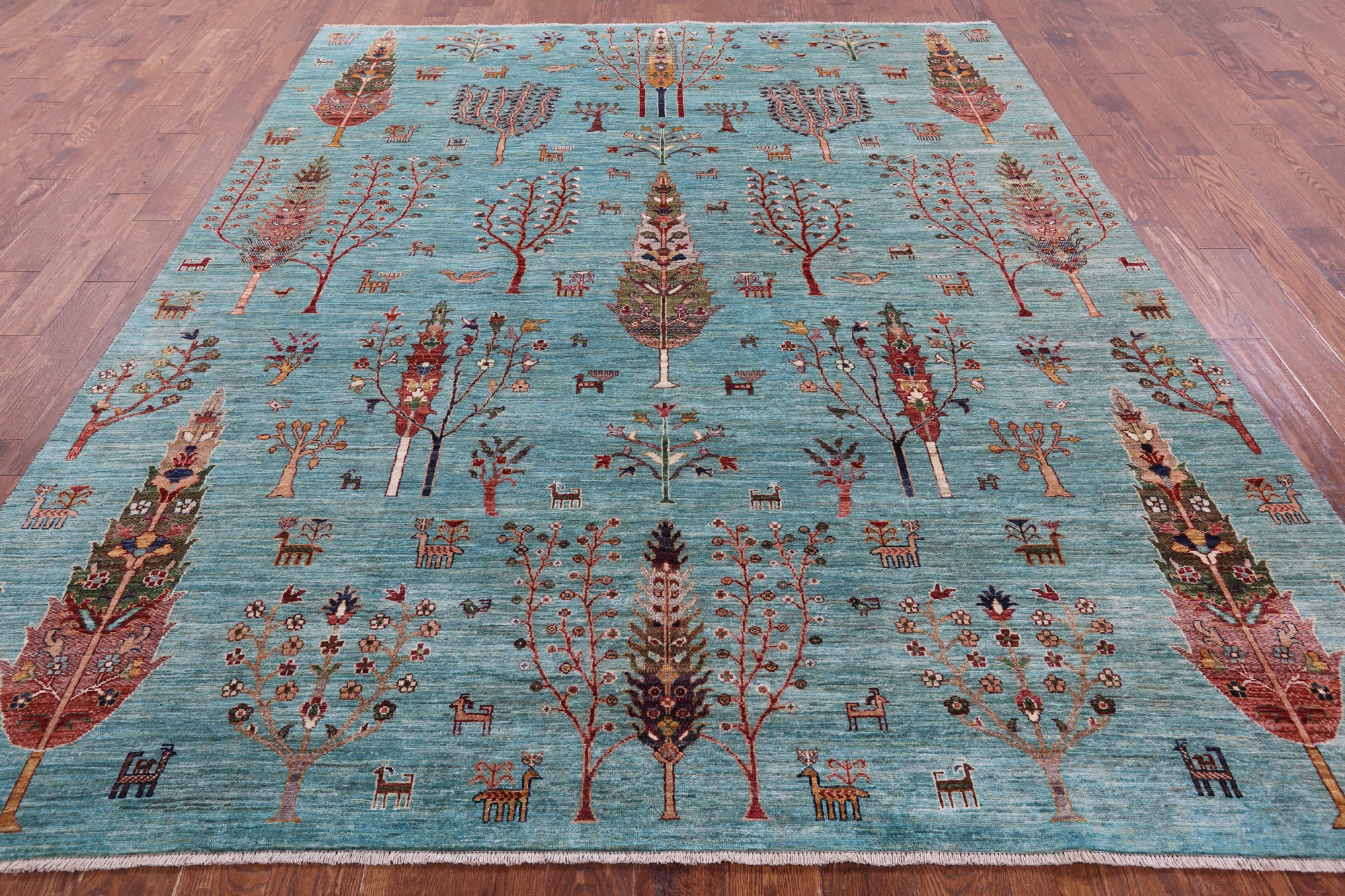 Blue Tribal Persian Gabbeh Hand Knotted Wool Rug - 8' 3" X 9' 11" - Golden Nile