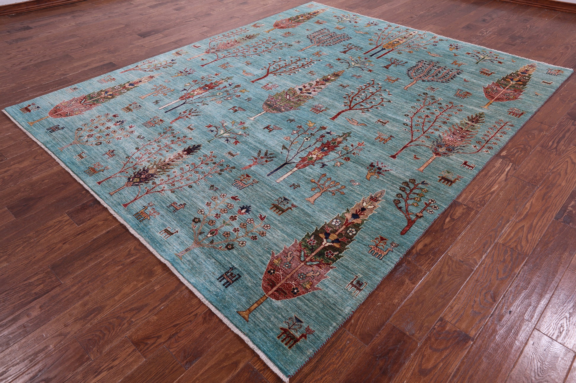 Blue Tribal Persian Gabbeh Hand Knotted Wool Rug - 8' 3" X 9' 11" - Golden Nile
