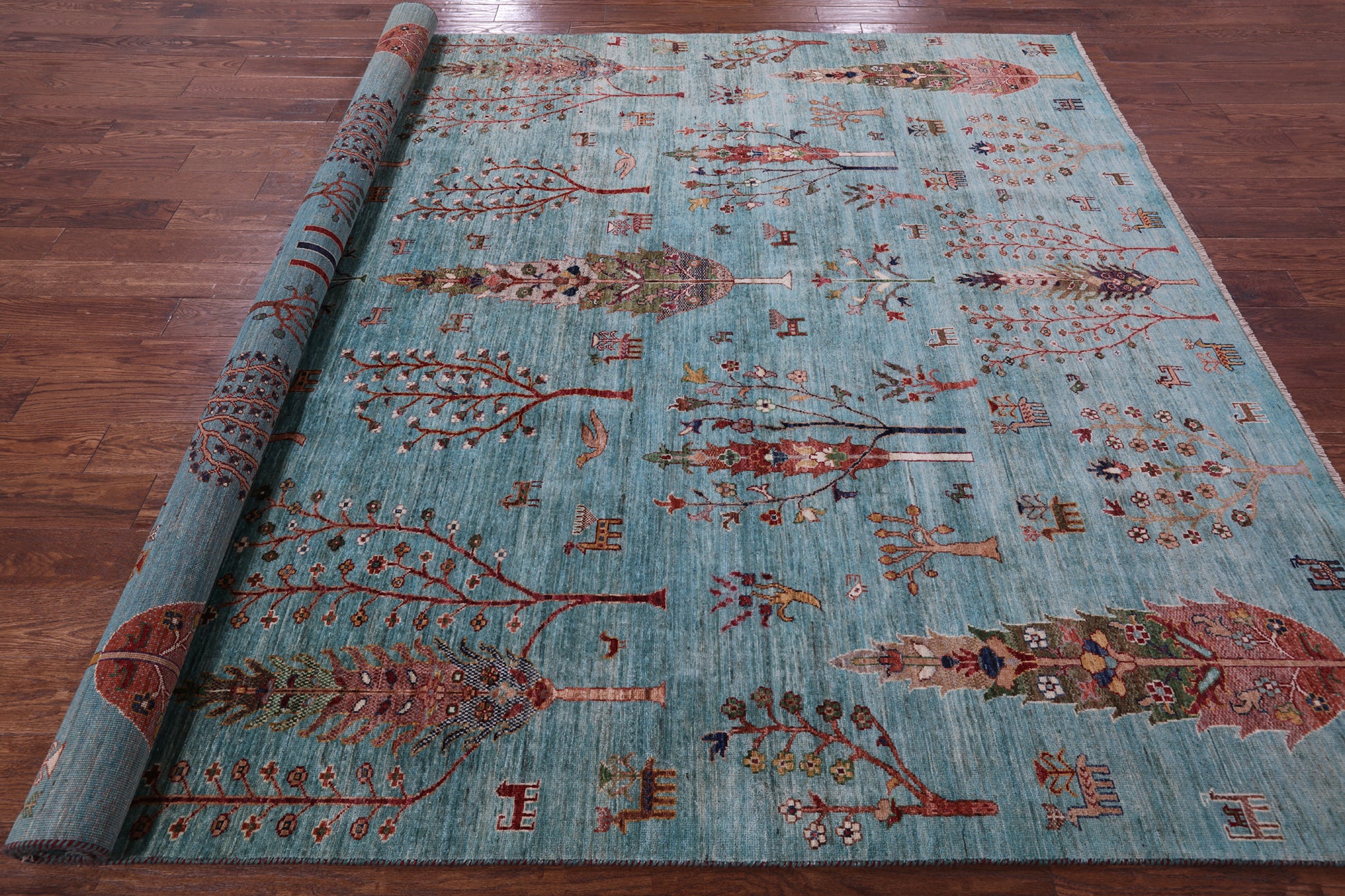 Blue Tribal Persian Gabbeh Hand Knotted Wool Rug - 8' 3" X 9' 11" - Golden Nile