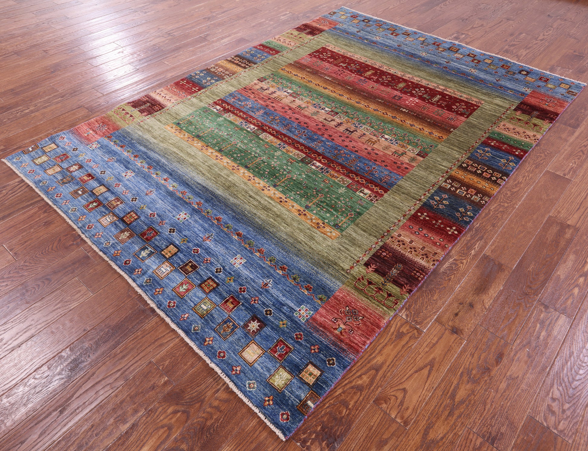 Tribal Persian Gabbeh Hand Knotted Wool Rug - 6' 6" X 9' 4" - Golden Nile