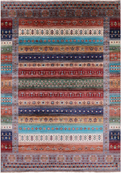 Tribal Persian Gabbeh Hand Knotted Wool Rug - 7' 0" X 10' 2" - Golden Nile