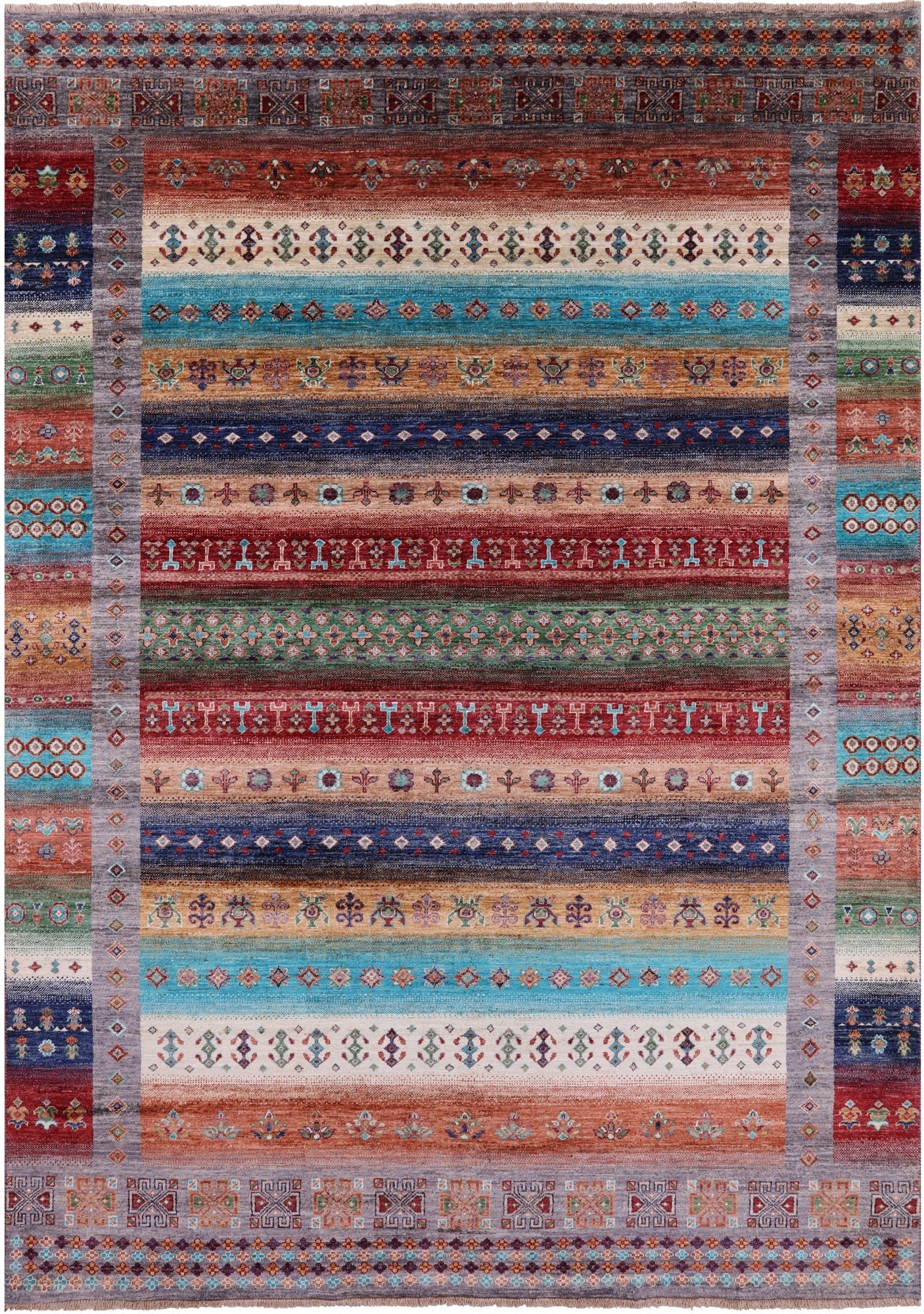 Tribal Persian Gabbeh Hand Knotted Wool Rug - 7' 0" X 10' 2" - Golden Nile