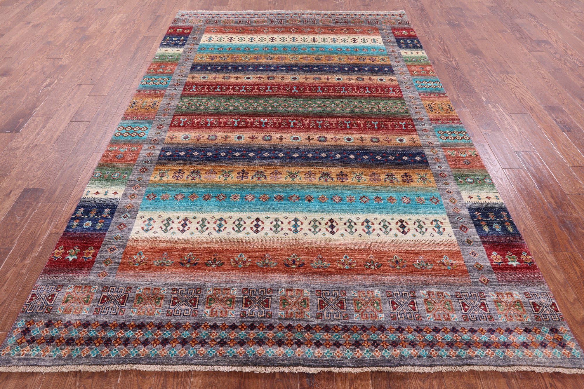 Tribal Persian Gabbeh Hand Knotted Wool Rug - 7' 0" X 10' 2" - Golden Nile