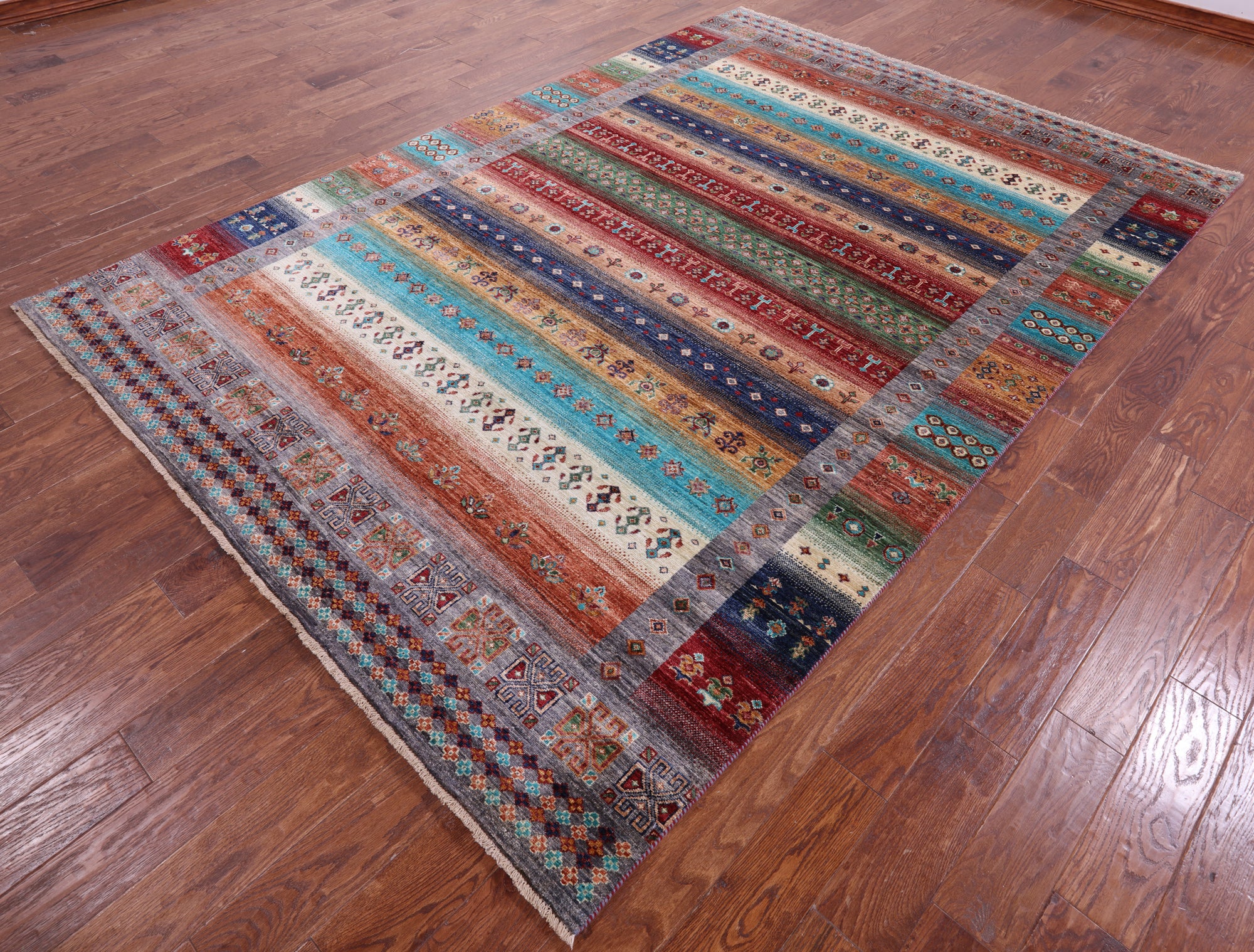 Tribal Persian Gabbeh Hand Knotted Wool Rug - 7' 0" X 10' 2" - Golden Nile